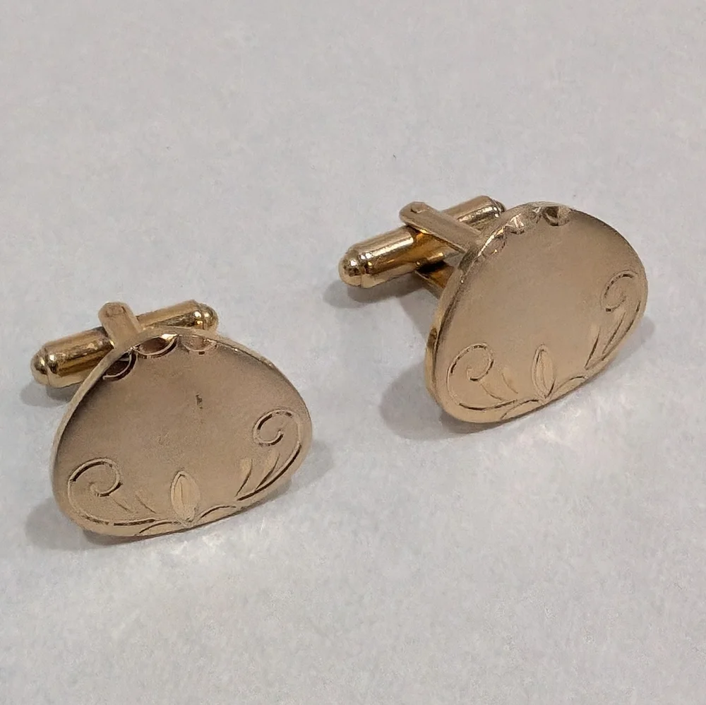 Vintage Brushed Gold Tone Flex-Let Cuff Links
